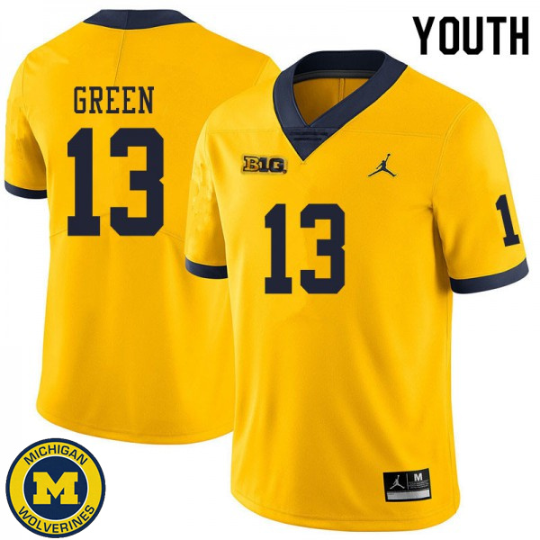 Youth Michigan Wolverines #13 German Green Yellow Replica Jersey